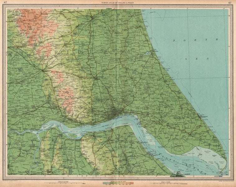 HUMBER ESTUARY Hull Beverley Shows ferry Yorkshire Lincolnshire LARGE 1939 map